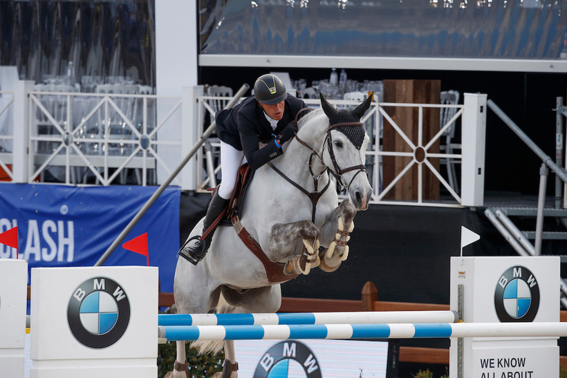 BACARDI LES HAUTS (Rexar du Houssoit/Cavalier – naisseur: P. Himpe à B-9600 Ronse) avec son cavalier attitré Dominique Hendrickx (BEL).