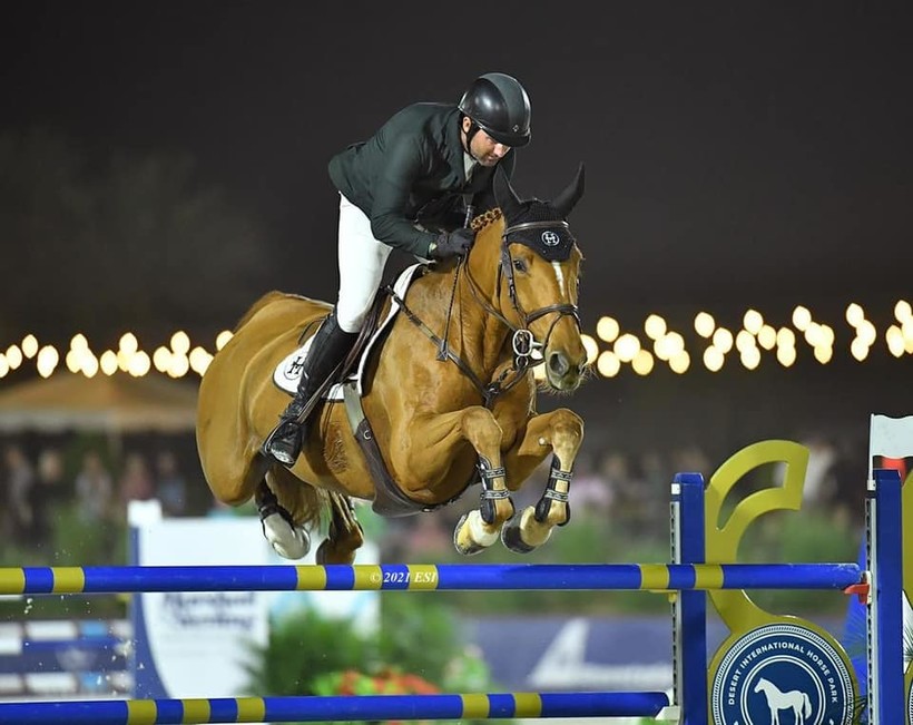Foto: CANA VAN DE BLOM (Kashmir van Schuttershof x Kannan) en haar Ierse ruiter Lorcan Gallagher in het Desert International Horse Park van Thermal (USA)