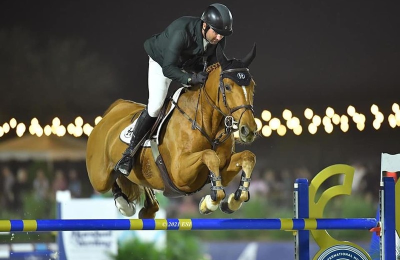 Foto: CANA VAN DE BLOM (Kashmir van Schuttershof x Kannan) en haar Ierse ruiter Lorcan Gallagher in het Desert International Horse Park van Thermal (USA)